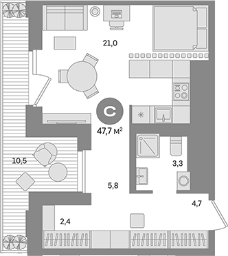 Планировка — Квартал Герцена, Студия, 37 м²