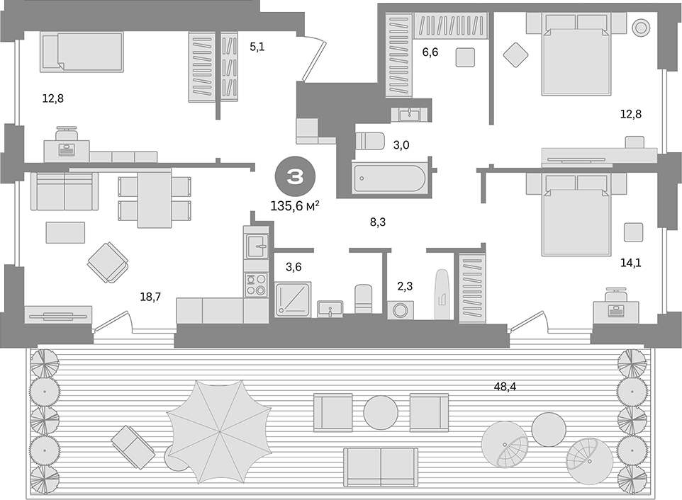 Планировка — Квартал Герцена, 3-комн., 87 м²