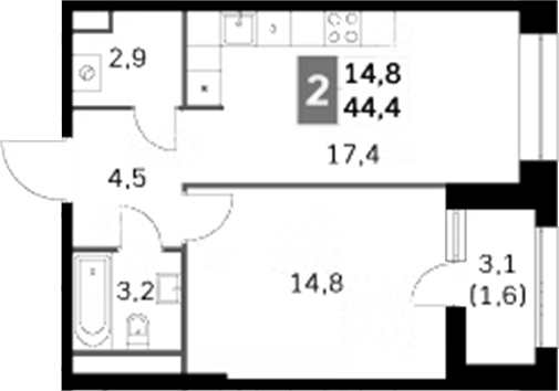 Планировка — Sky Garden, 2-комн., 43 м²