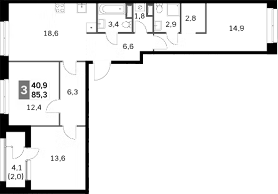 Планировка — Sky Garden, 4-комн., 83 м²