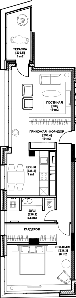 Планировка — Клубный дом Sole Hills, 3-комн., 66 м²