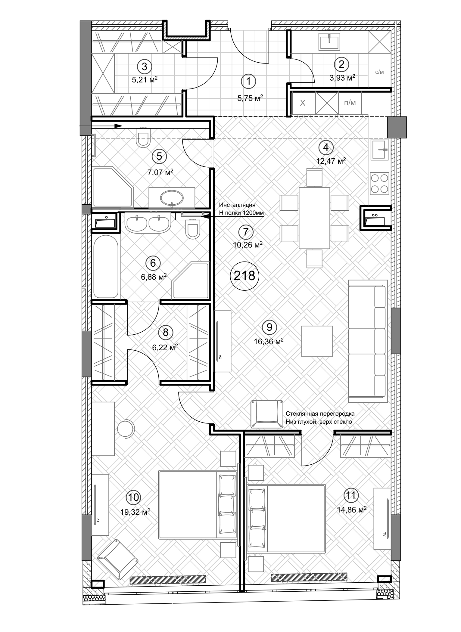 Планировка — Клубный дом Sole Hills, 3-комн., 109 м²