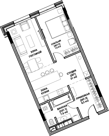 Планировка — Клубный дом Sole Hills, 2-комн., 64 м²