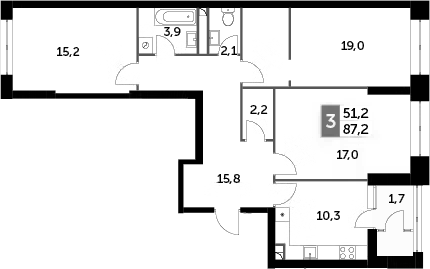 Планировка — Sky Garden, 3-комн., 86 м²