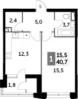 Планировка — Sky Garden, 1-комн., 39 м²