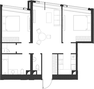 Планировка — Дом Дау, 1-комн., 74 м²