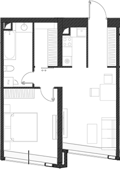 Планировка — Дом Дау, 1-комн., 55 м²