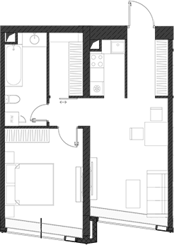 Планировка — Дом Дау, 1-комн., 55 м²