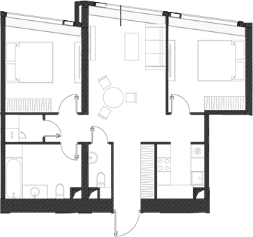 Планировка — Дом Дау, 1-комн., 74 м²