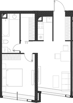 Планировка — Дом Дау, 1-комн., 54 м²