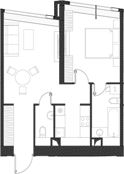 Планировка — Дом Дау, 1-комн., 53 м²