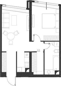 Планировка — Дом Дау, 1-комн., 55 м²