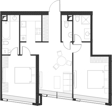 Планировка — Дом Дау, 1-комн., 77 м²