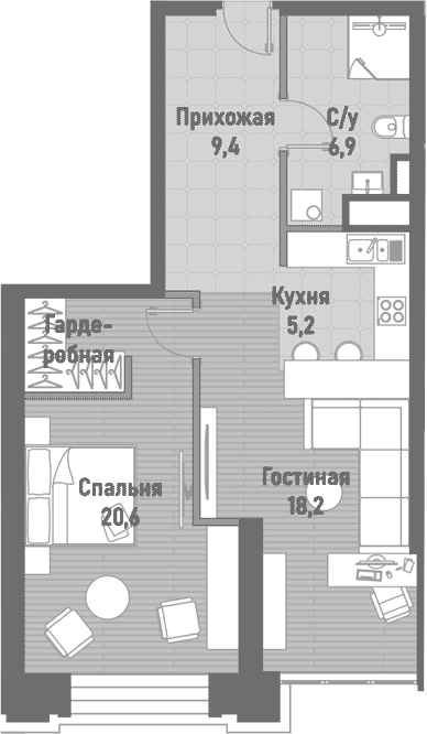 Планировка — Ренессанс, 2-комн., 60 м²
