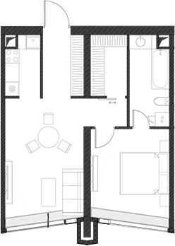 Планировка — Дом Дау, 1-комн., 55 м²