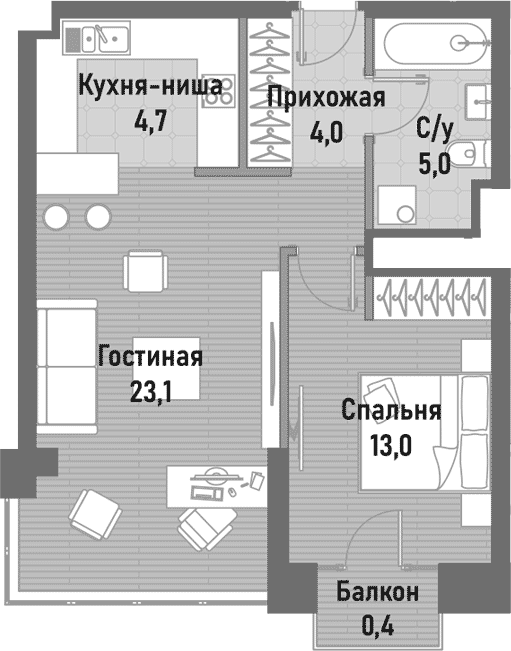Планировка — Ренессанс, 2-комн., 52 м²