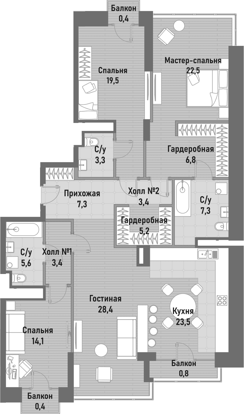 Планировка — Ренессанс, 5-комн., 152 м²