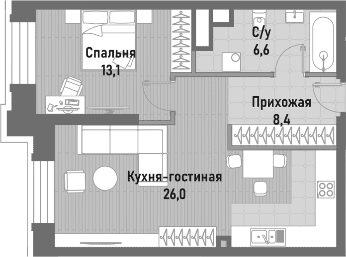 Планировка — Ренессанс, 2-комн., 54 м²