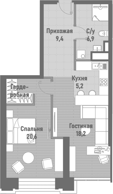 Планировка — Ренессанс, 2-комн., 61 м²