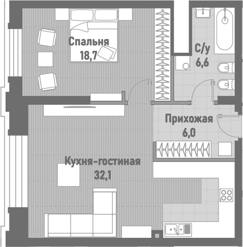 Планировка — Ренессанс, 2-комн., 63 м²
