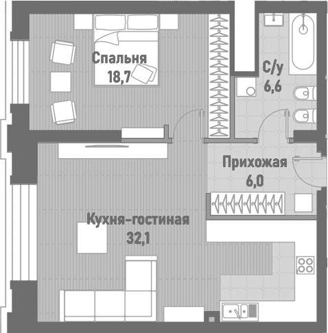 Планировка — Ренессанс, 2-комн., 63 м²