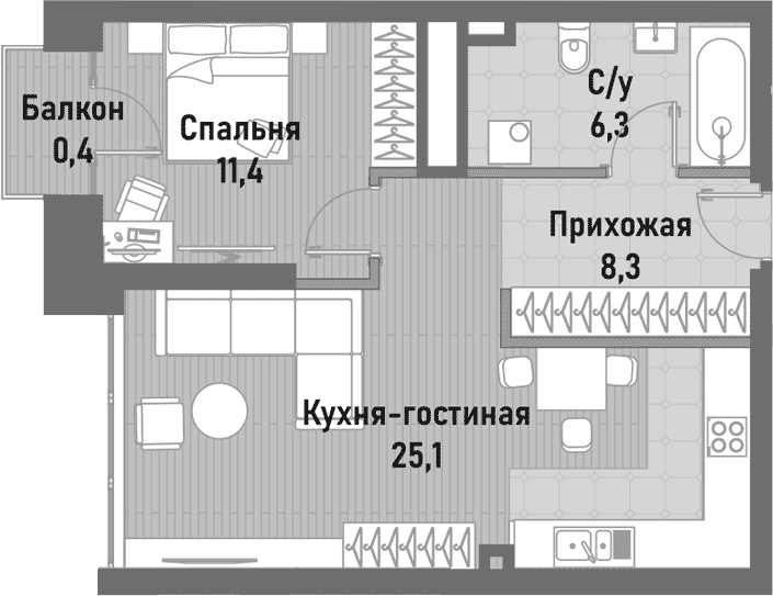 Планировка — Ренессанс, 2-комн., 51 м²