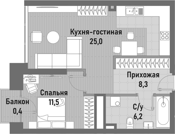 Планировка — Ренессанс, 2-комн., 51 м²