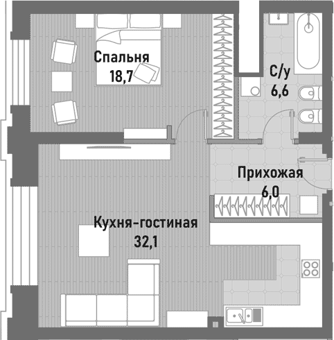 Планировка — Ренессанс, 2-комн., 59 м²