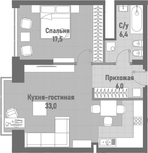 Планировка — Ренессанс, 2-комн., 63 м²