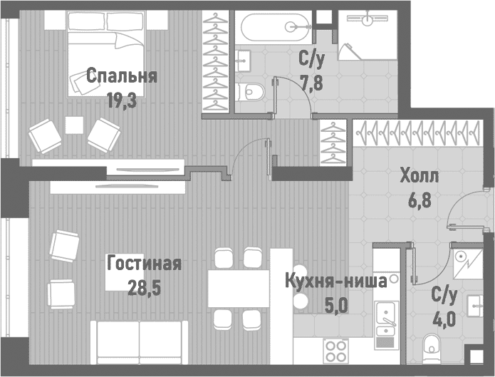 Планировка — Ренессанс, 2-комн., 71 м²