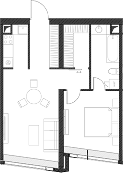 Планировка — Дом Дау, 1-комн., 55 м²