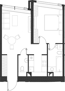 Планировка — Дом Дау, 1-комн., 54 м²