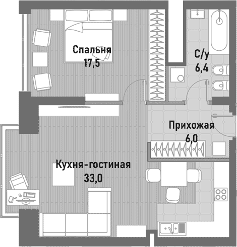 Планировка — Ренессанс, 2-комн., 60 м²