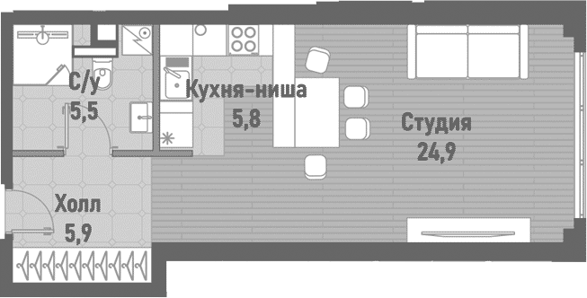 Планировка — Ренессанс, Студия, 42 м²