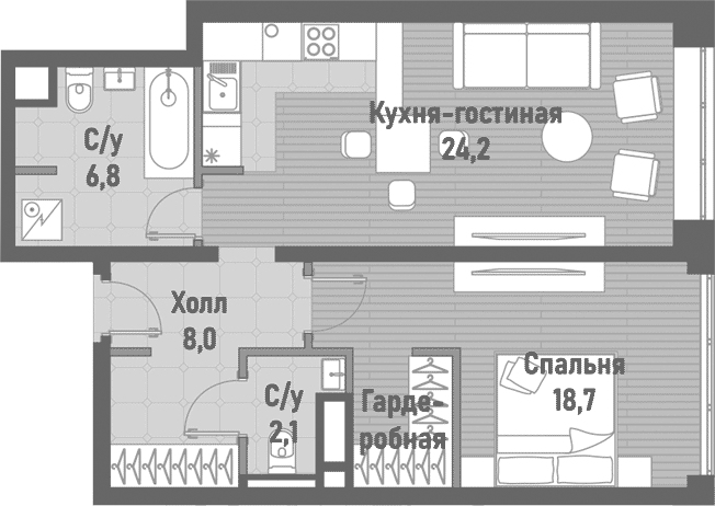 Планировка — Ренессанс, 2-комн., 60 м²