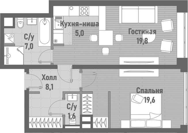 Планировка — Ренессанс, 2-комн., 61 м²