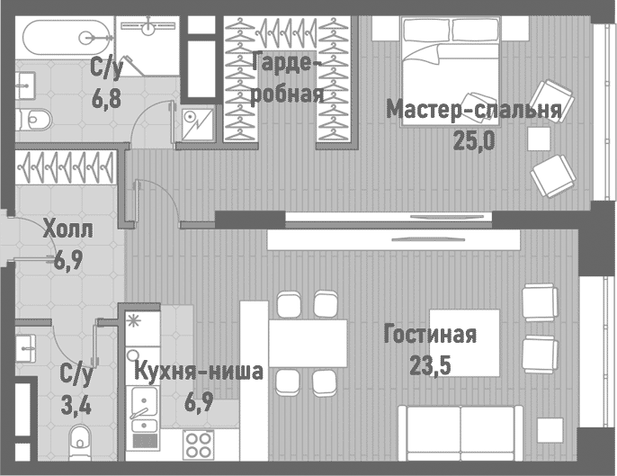 Планировка — Ренессанс, 2-комн., 73 м²