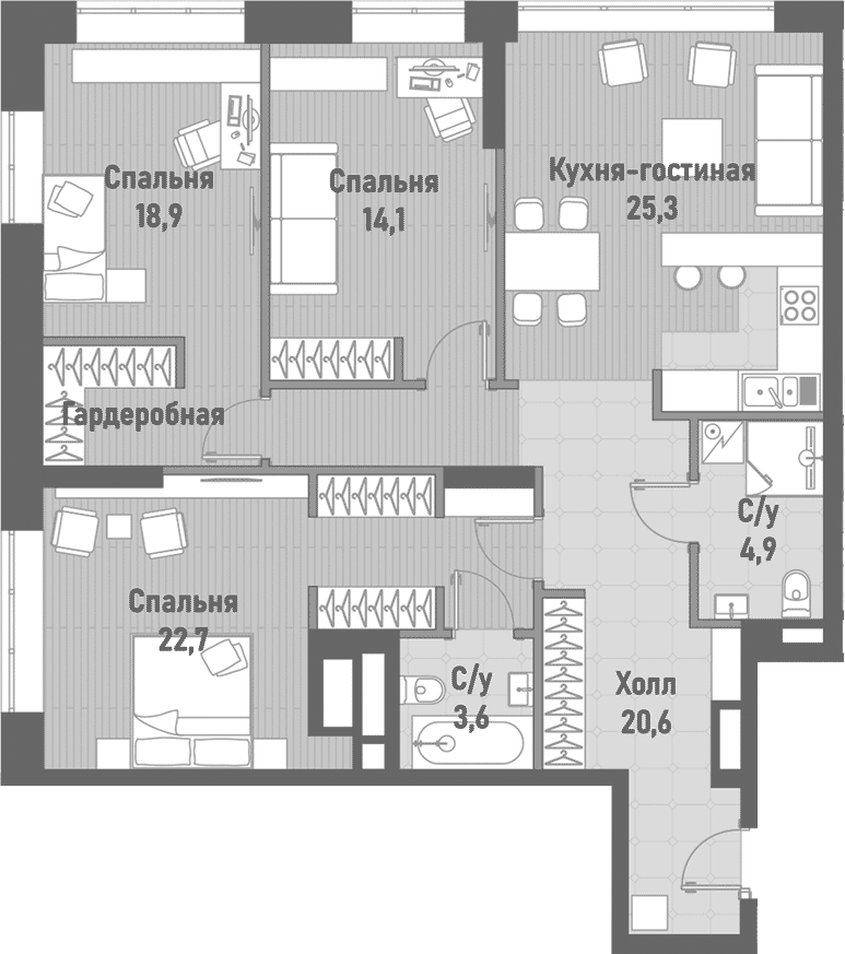Планировка — Ренессанс, 4-комн., 110 м²
