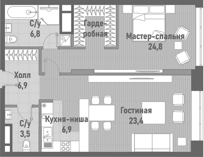 Планировка — Ренессанс, 2-комн., 72 м²