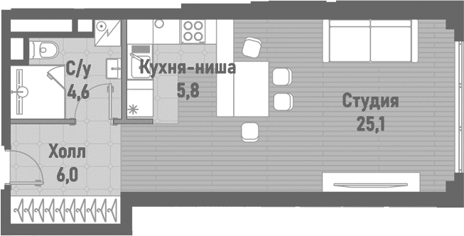 Планировка — Ренессанс, Студия, 42 м²