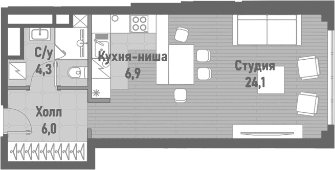 Планировка — Ренессанс, Студия, 41 м²
