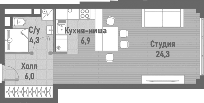 Планировка — Ренессанс, Студия, 42 м²