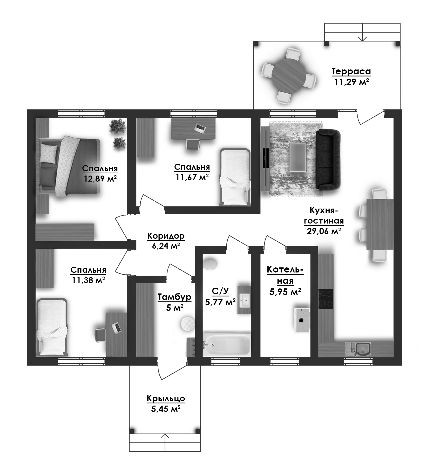 Планировка — Коттеджный поселок ВамДом Пятница, 3-комн., 87 м²