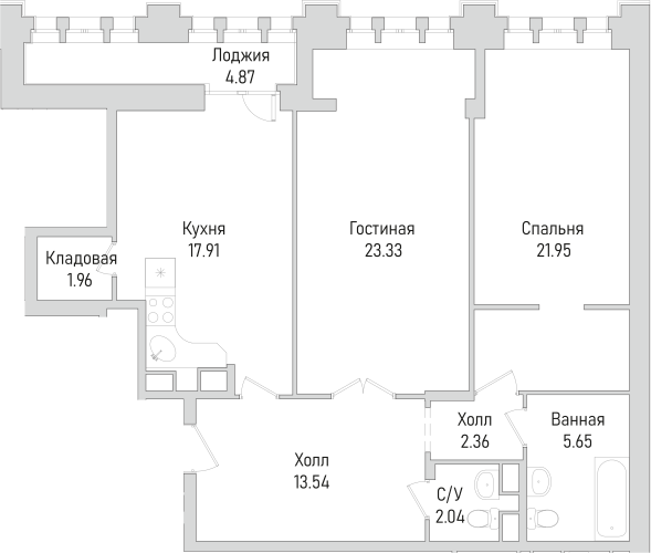 Планировка — Маршал, 3-комн., 100 м²