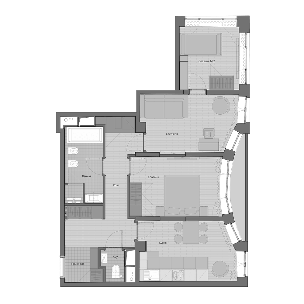 Планировка — Маршал, 3-комн., 73 м²