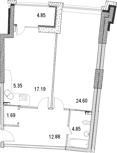 Планировка — Маршал, 2-комн., 69 м²