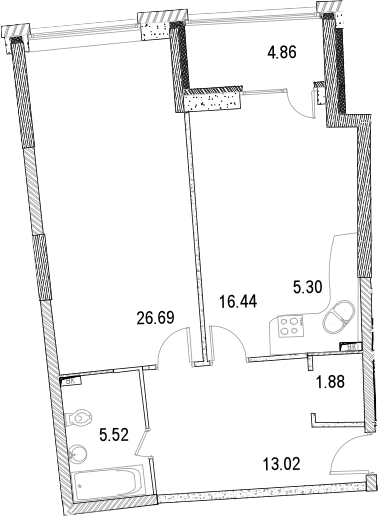 Планировка — Маршал, 2-комн., 69 м²