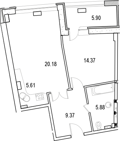 Планировка — Маршал, 2-комн., 57 м²