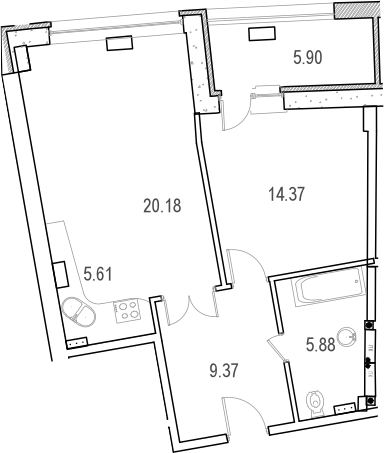 Планировка — Маршал, 2-комн., 57 м²