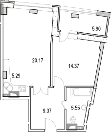 Планировка — Маршал, 2-комн., 61 м²